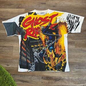 HIPTRACK Men’s Marvel Ghostrider Single Stitch 90s AOP T-Shirt